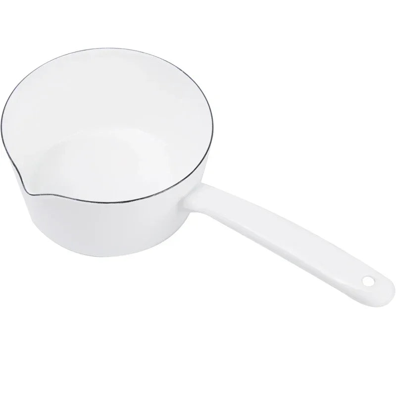 1.3L Japanese Style White Ceramics Milk Pot Kitchen Cooking Pan Pot Stewpan Food Saucepan with Long Handle