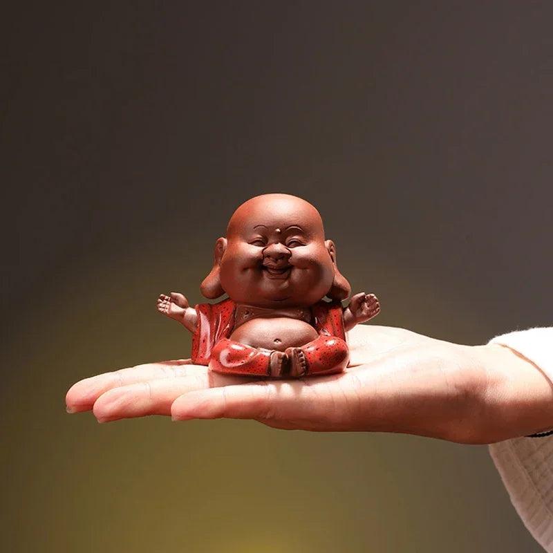 1 PCS Handmade Purple Clay Lovely Buddha Monk Figurine Ornament Fingertip Small Tea Pets Boutique Tea Table Tea Set Crafts