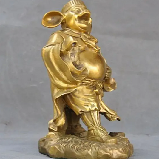 10"Old Chinese Bronze Pig God Zhu Bajie Wuneng of Famous Xi Youji prong Statue