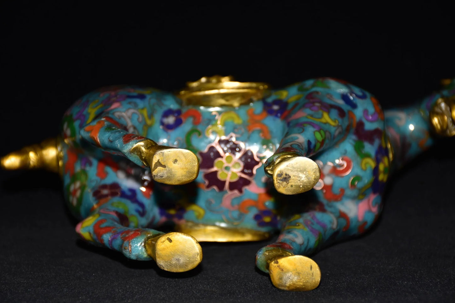 10"Tibetan Temple Collection Old Bronze Cloisonne Enamel Don Horse zodiac horse Lucky Horse Gather fortune ornament Town house