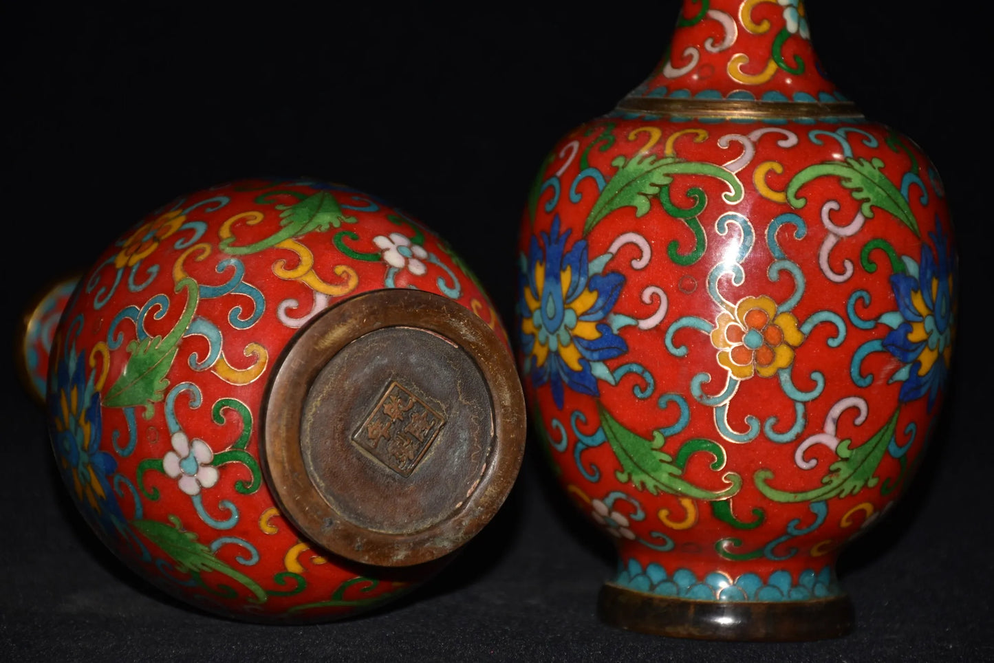 10"Tibetan Temple Collection Old Bronze Cloisonne Enamel bloom pot belly bottle vase Gather fortune ornament Town house