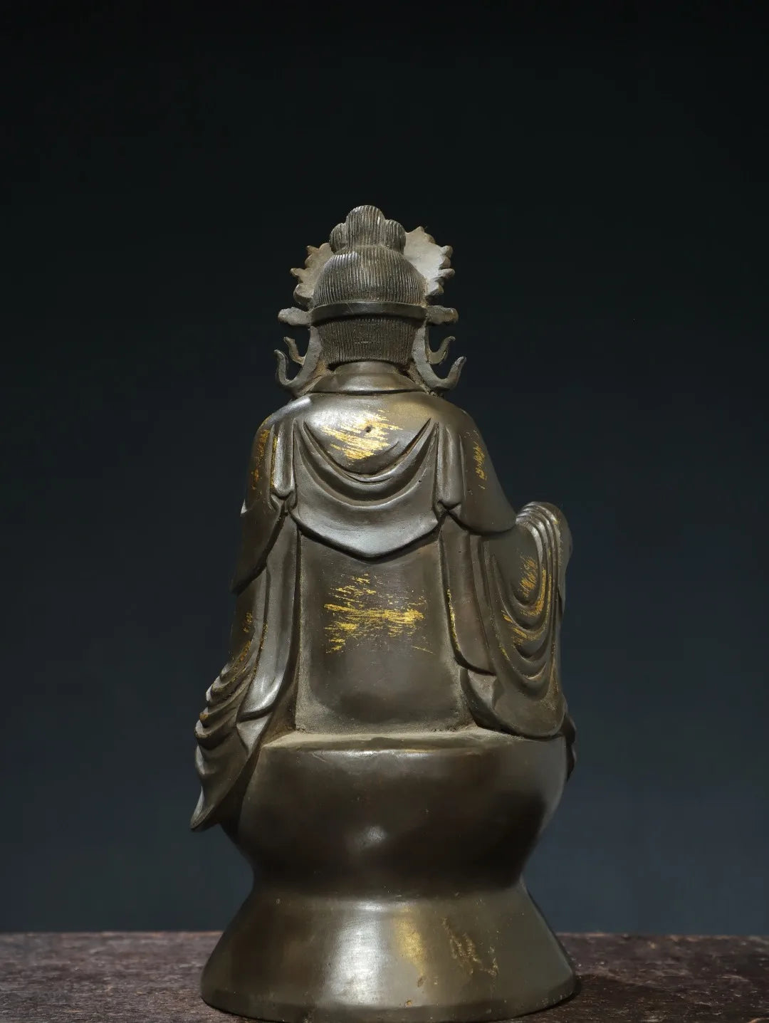 10"Tibetan Temple Collection Old Bronze Gilded Cinnabar Avalokitesvara Guanyin Sitting Buddha Lotus Terrace Worship Hall