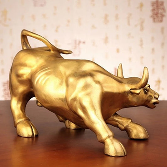 100% Brass Bull Wall Street Cattle Sculpture Copper Mascot Gift Statue Exquisite Office Decoration Crafts Ornament