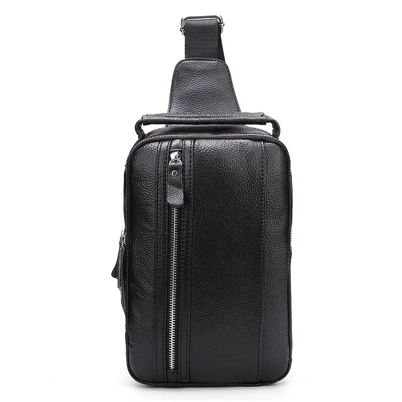 100% Genuine Crazy Horse Leather Men's Sling Chest Day Pack Back Vintage Casual Messenger Bags Cross Body Cowhide Shoulder Bag