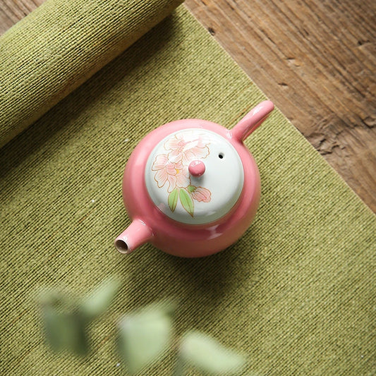 100ml Hand-painted Peach Blossom Ceramic Teapot Handmade Pink Galze Small Size Pot Cute Not Hot Tea Brewing Kettle Kung Fu Tool