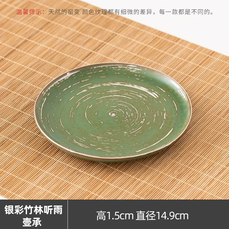 100ml Kiln Fambe Gaiwan Silver Colored Bamboo Forest Green Sancai Tea Tureen Household Tea Cover Bowl Ceramic Kung Fu Teaset
