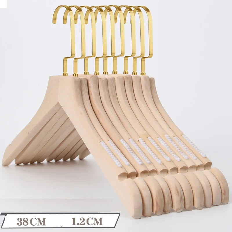 10Pcs/set Adult Extra-Wide Solid Wood and Metal Hook Wooden Hangers With Notches Non-slip Metal Hook for Clothes