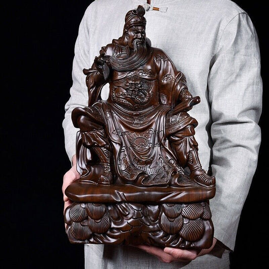 Guan Yu Gong Warrior God Wealth Ebony Wood Guanyu Statue fengshui guangong read