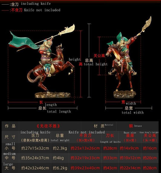 folk Collect Chinese Brass Dragon Warrior GuanGong Guan Yu God Ride Horse Statue