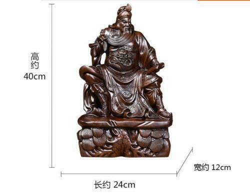 40cm,Ebony Wood China Guan Gong Yu sit,Warrior Guangong Statue Carved WOODEN 16"
