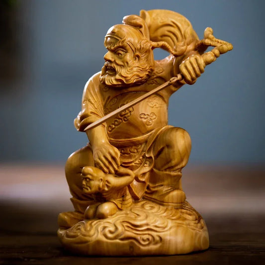 10cm Boxwood ZhongKui Wood Sculpture Figure of Buddha Statue Household Decor Arts Home Decor