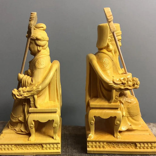 10cm Tu Di Feng Shui Statue Earth God And Earth Grandmother Wood Carving Ornaments Home Decoration