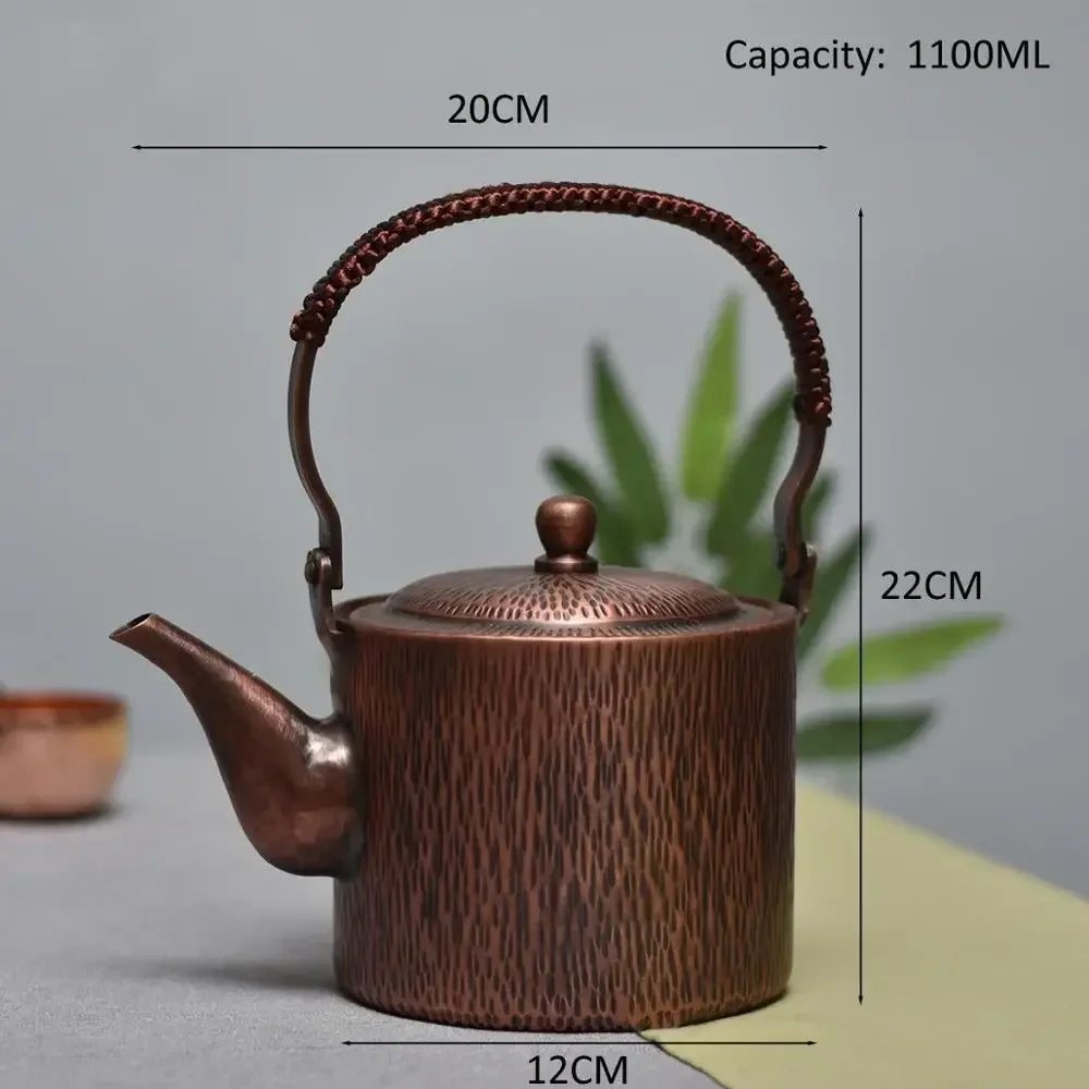 1100ML Pure Copper Hammer Pattern Teapot Handmade Kettle Boiler Antique Tableware Teaware