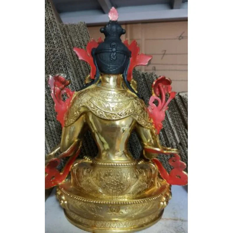 12" Genuine Handmade Tibetan old celebr bronze statue Tara Bodhisattva Buddha.