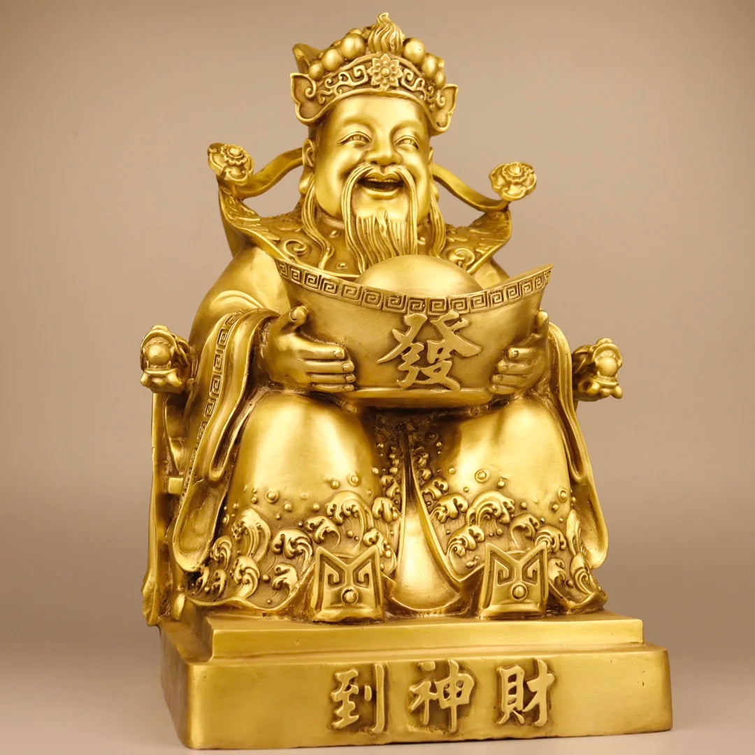 12"Tibet Temple Collection Brass Dragon chair Yuanbao Coin God of Fortune God of Fortune arrives Gather fortune Worship Hall