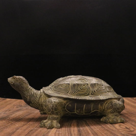12"Tibetan Temple Collection Old Bronze turtle statue Gather fortune ornament Town house Exorcism ward off evil spirits