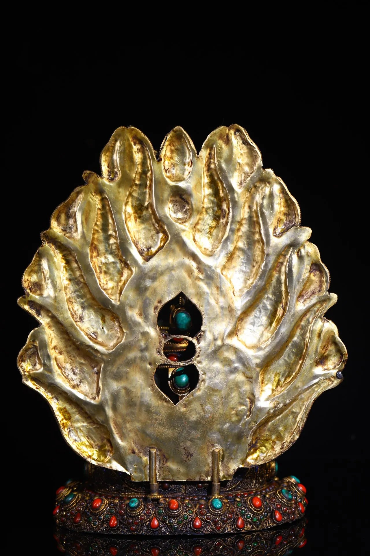 12"Tibetan Temple Collection Old Tibetan silver Cinnabar Mosaic Gem gZi Beads Shell Crystal Vajra Buddhist Niche Town house