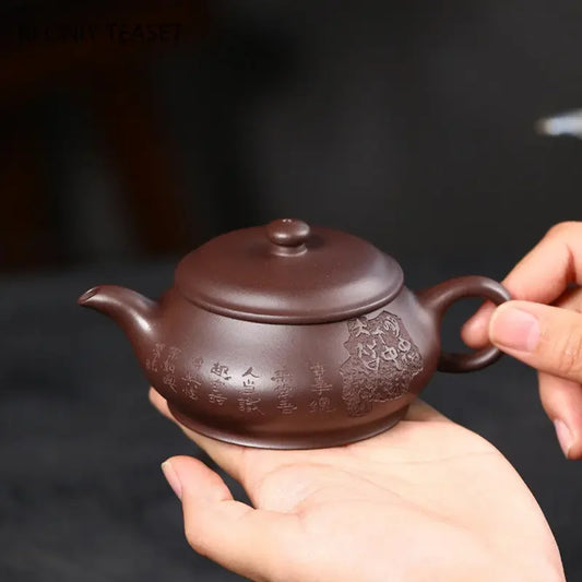 120ml Yixing Purple Clay Teapots Famous Hand Carved Tea Pot Raw Ore Old Purple Mud Kettle Chinese Handmade Zisha Tea Set