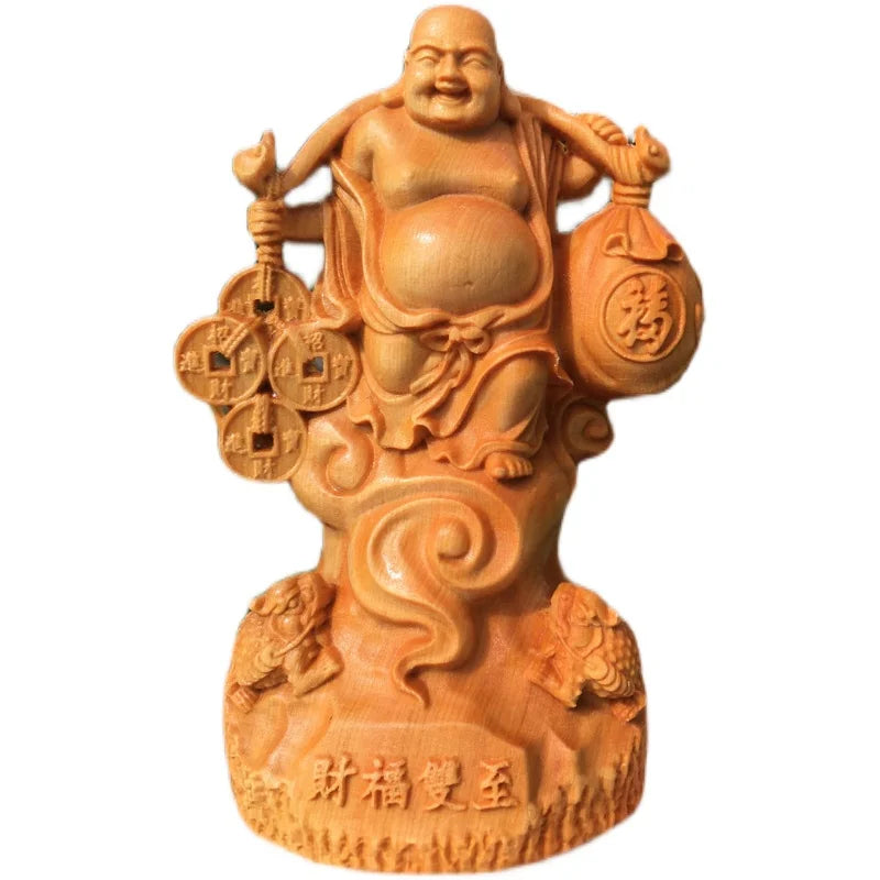 12CM Thuja Wood Wood Sculpture Real Wood Wood Statue Collection Feng Shui Buddha Home Décor Figure Statue Collection Rich