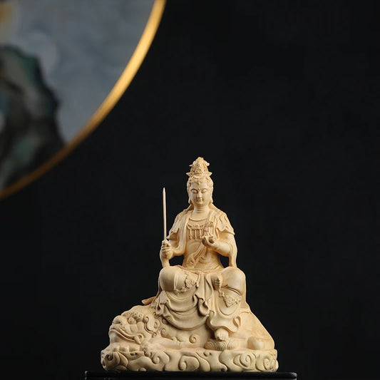 12cm Boxwood Buddha Feng Shui Car Hanging Wood Statue Zen Real Wood Wood Sculpture Home Décor Lucky God