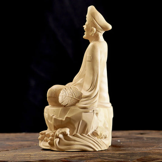 12cm Boxwood Jigong Buddha Statue Xianglong Luohan Feng Shui Monk Real Wood Sculpture Home Decor