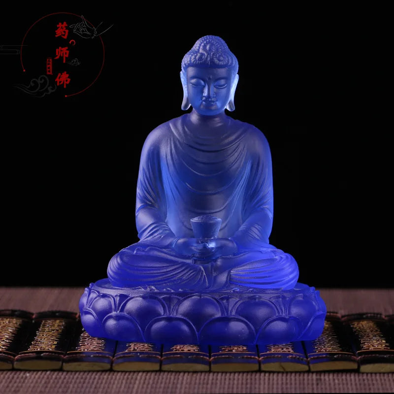 13.5cm Coloured glaze Three Treasures Buddha Three Buddhas Amitabha Shakyamuni Buddha Medicine Buddha Temple worship ornaments