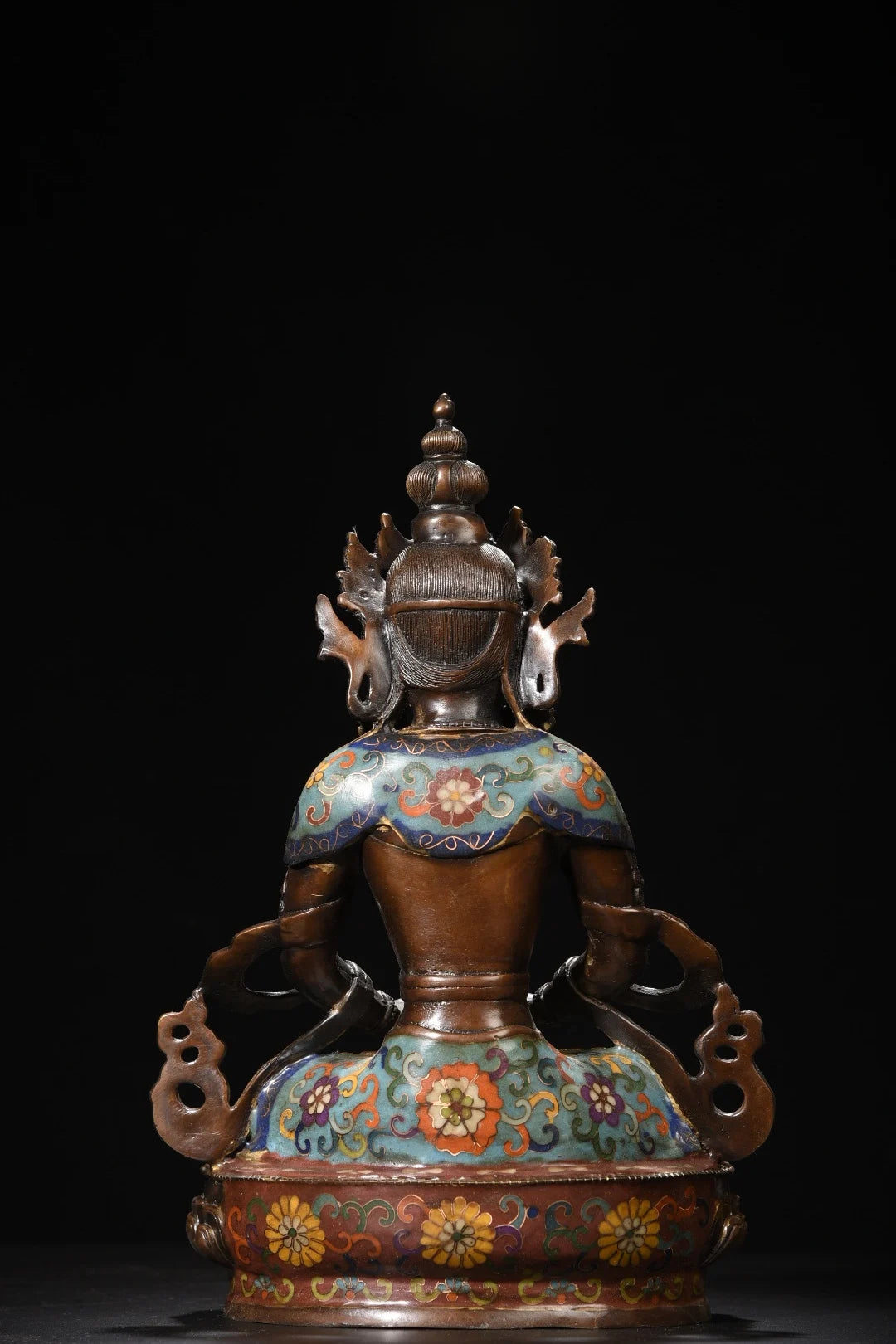 13"Tibet Temple Collection Old Bronze Cloisonne Enamel Amitabha Buddha Amitayus Longevity Buddha Worship Hall Town house