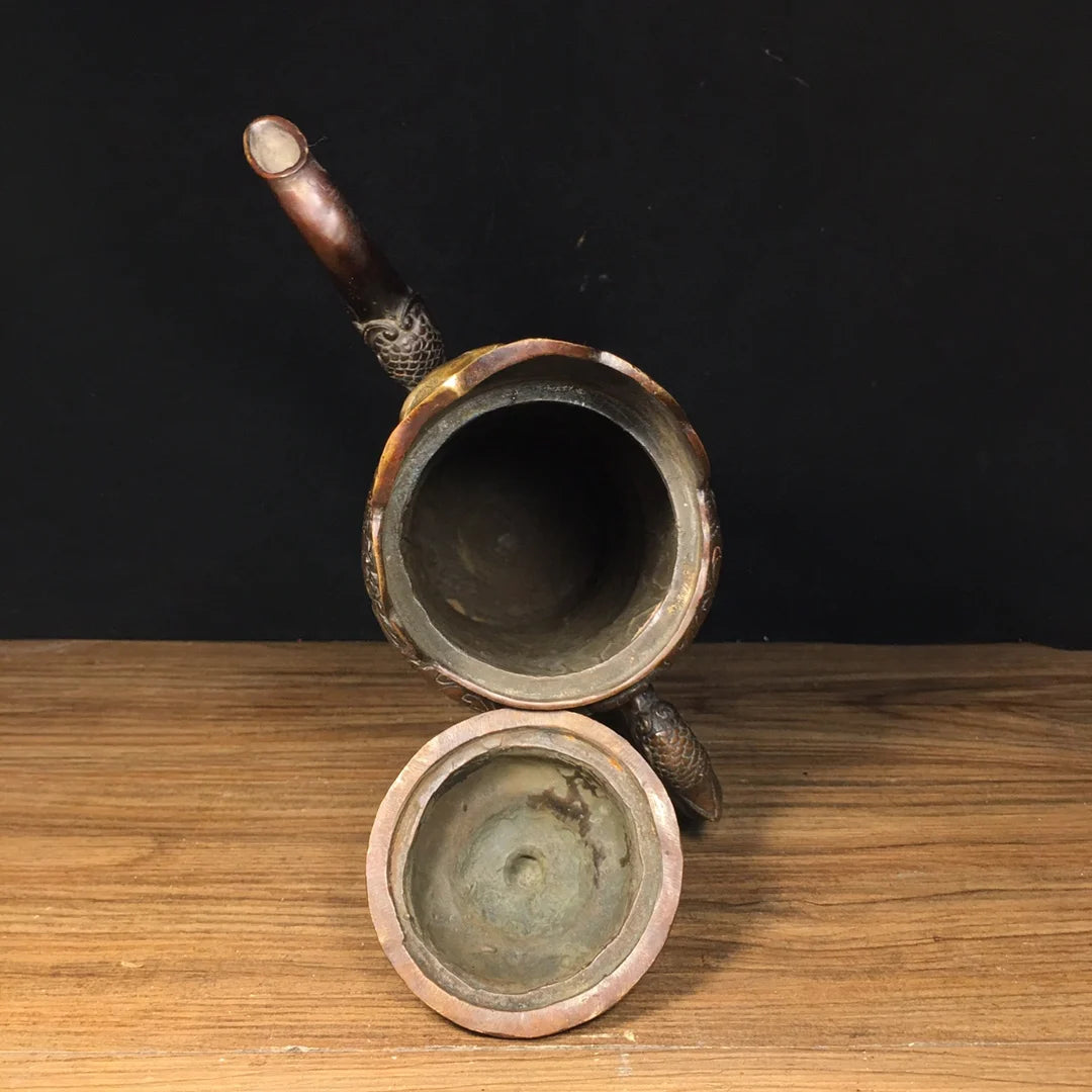 13"Tibet Temple Collection Old Bronze Lacquer Cinnabar Horse milk jug Butter Teapot Big Tibetan Pot Worship Hall Town house