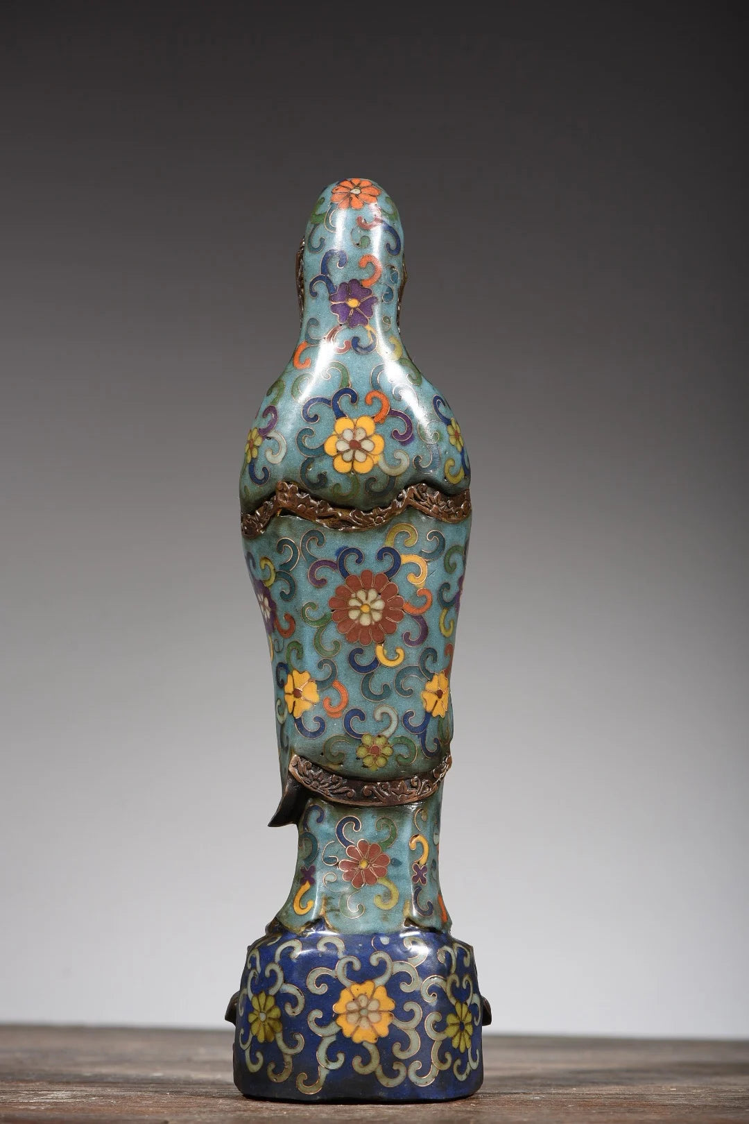 13"Tibetan Temple Collection Old Bronze Cloisonne Enamel Bottle Guanyin Bodhisattva Buddha lotus platform Worship Hall Exorcism