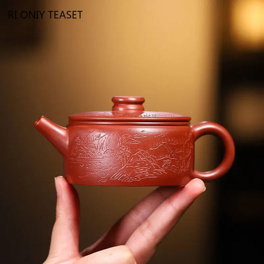 130ml Yixing Famous Handmade Purple Clay Teapots Hand-carved Tea Pot Raw Ore Dahongpao Mud Beauty Kettle Chinese Zisha Tea Set
