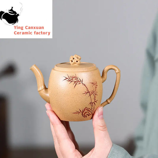 130ml Yixing Purple Clay Teapots Famous Handmade Bamboo Leaf Tea Pot Raw Ore Section Mud Kettle Chinese High-end Zisha Tea Set