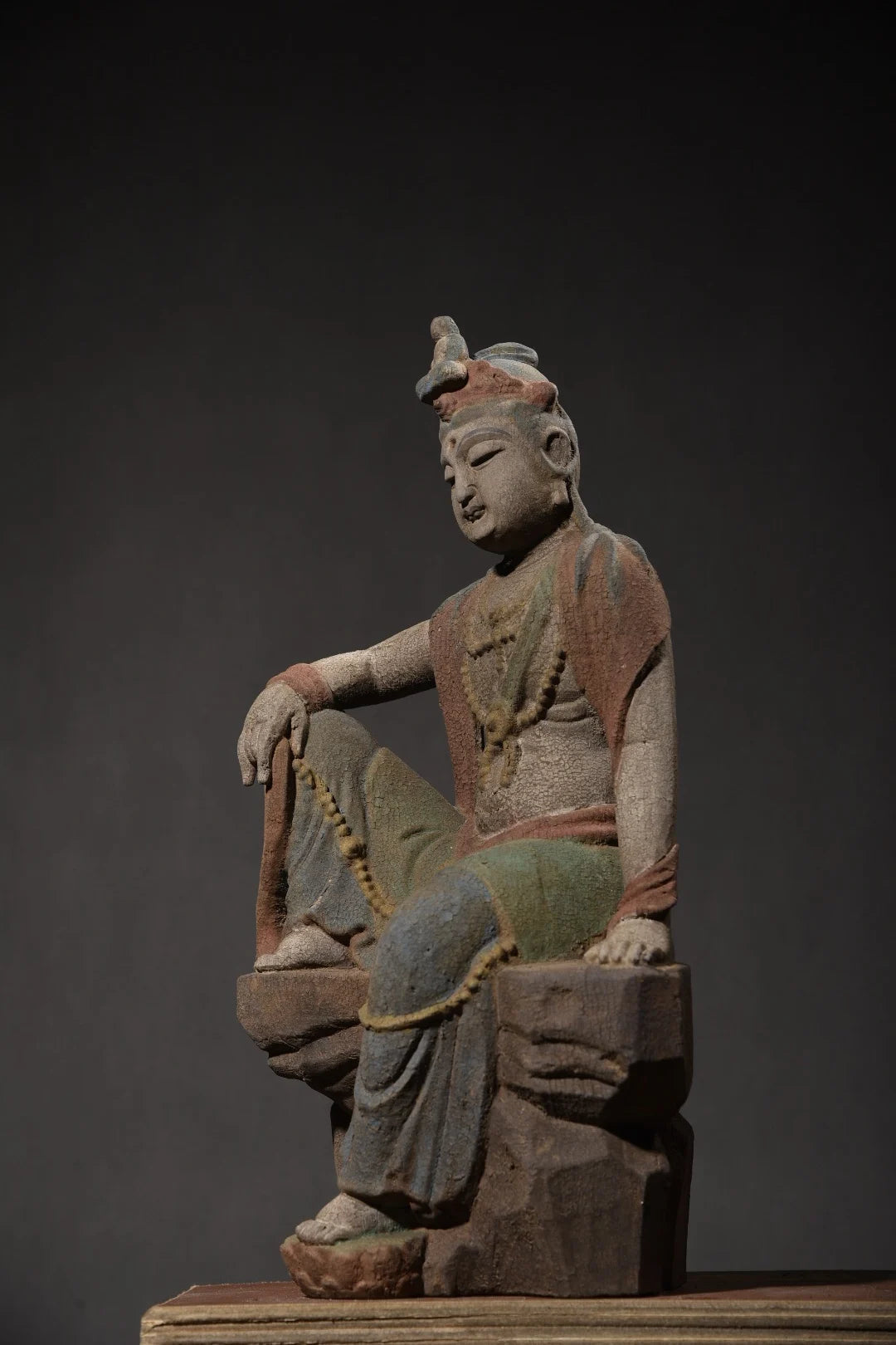 14"Tibet Temple Collection Old wood Carving Painted Guanyin Meditation Buddha Sitting Buddha Worship Hall Town house Exorcism