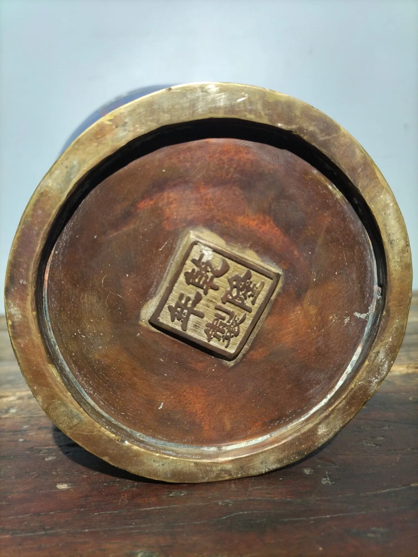 14" Tibetan Temple Collection Old Bronze Cloisonne Enamel trunk binaural star anise vase office ornament Town house Exorcism