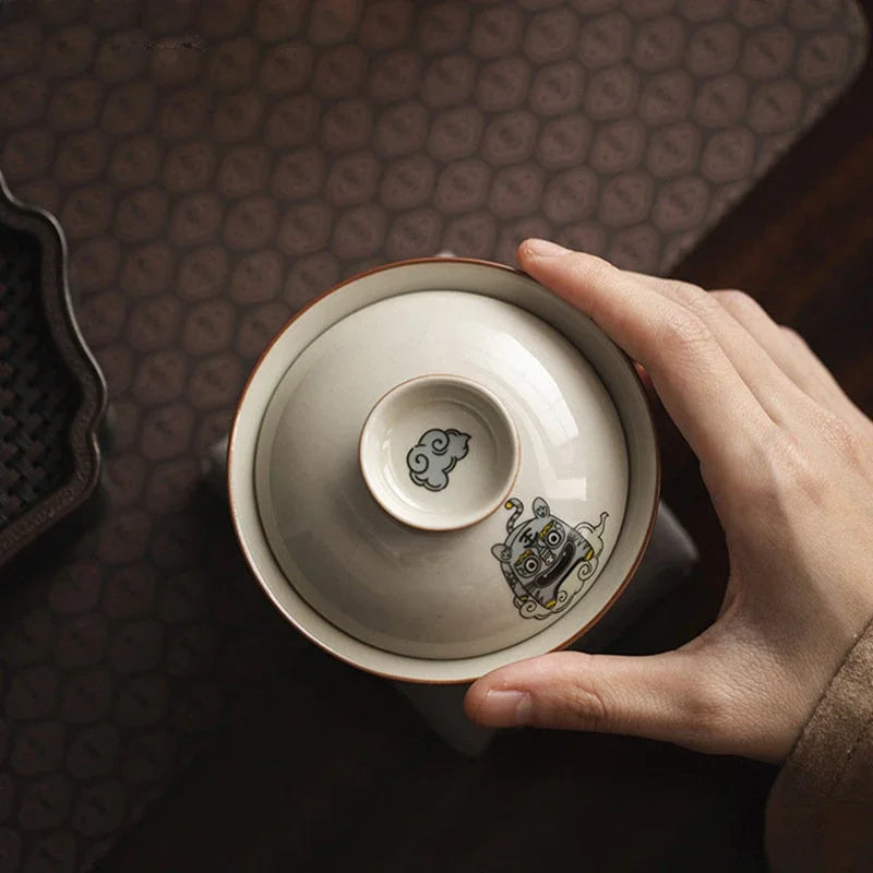140ml Chinese Style Ceramics Gaiwan Teacup Handmade Tea Infuser Customize Porcelain Teaware Portable Tea Cups with Lid