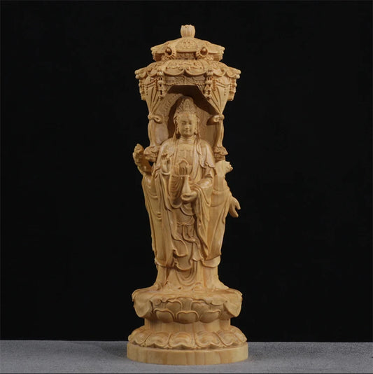 15/20cm Western Three Buddha Sculptures Wood Statues Chinese Style Folk Statue Hand Carved Sculpture Miniature Home Decor