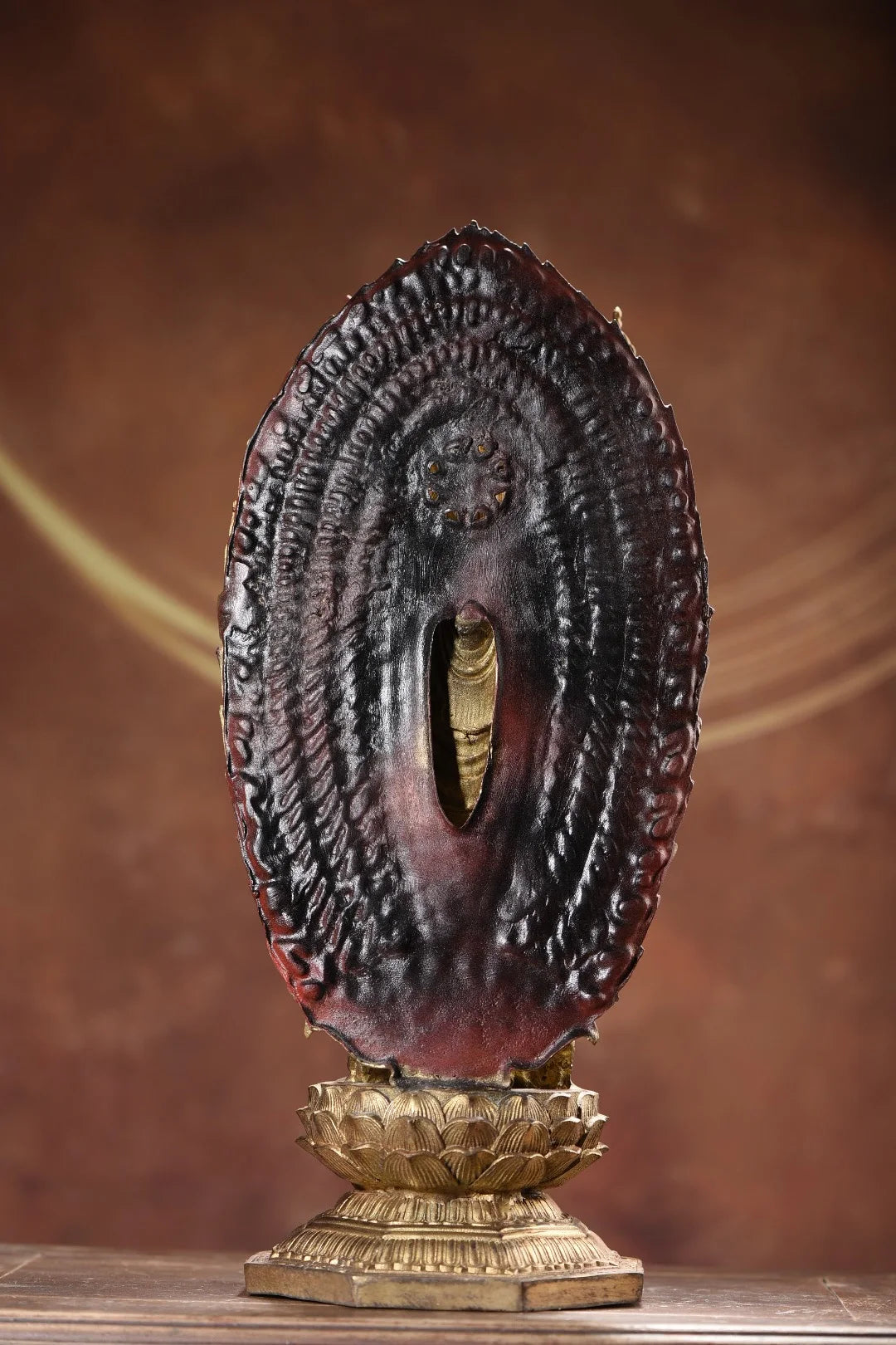 15"Tibet Temple Collection Old Bronze Gilded Painted Cinnabar 1000 Arm Guanyin Backlit Lotus Table Worship Hall Town house