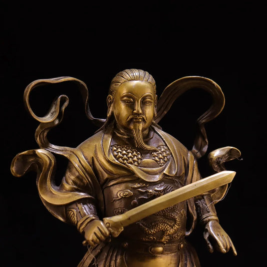15"Tibetan Temple Collection Old Brass Emperor Zhenwu Xuanwu Emperor Xuanwu Divine statue Divine Beast Worship Hall Town house