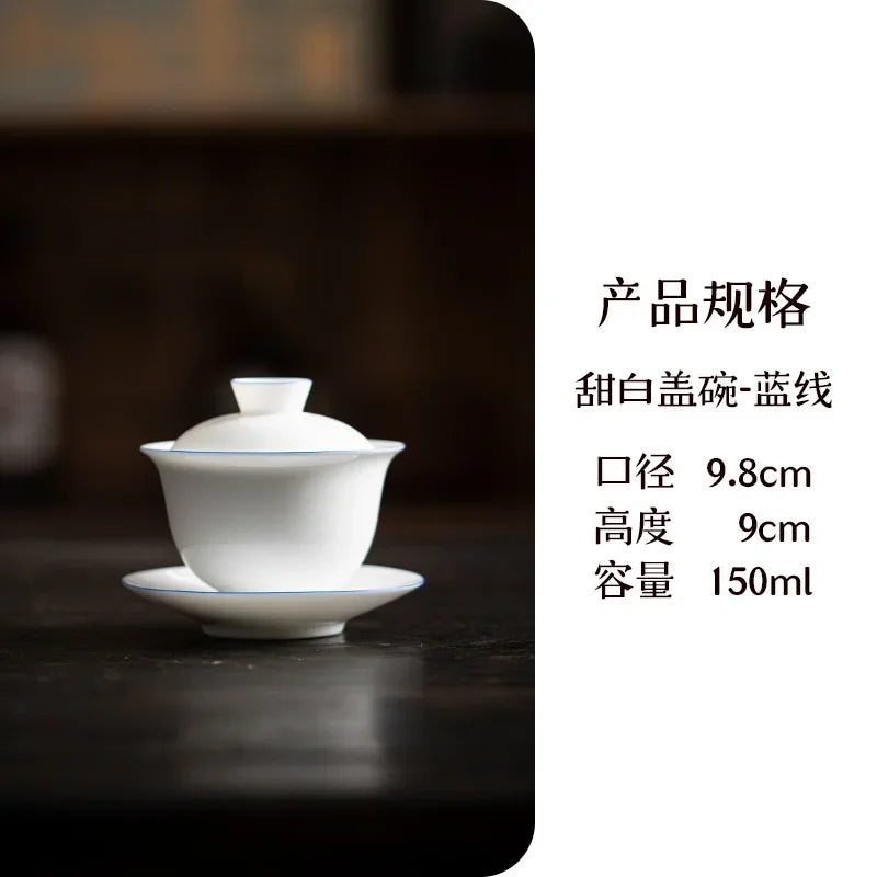 150ml High Grade Dehua White Porcelain Gaiwan Handmade Three Talent Cover Bowl Chinese Tea Maker Ceramic Tea Bowl with Saucer