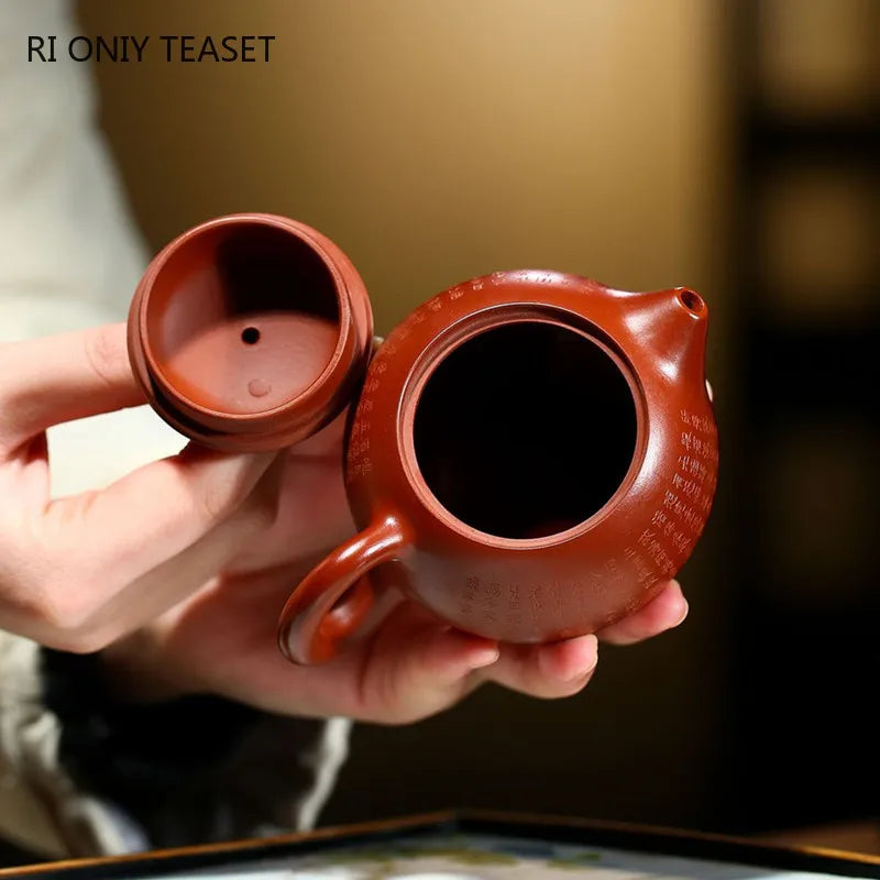 150ml Yixing Famous Purple Clay Teapot Master Hand-carved Heart Sutra Xishi Tea Pot Kettle Chinese Handmade Zisha Tea Set Gifts