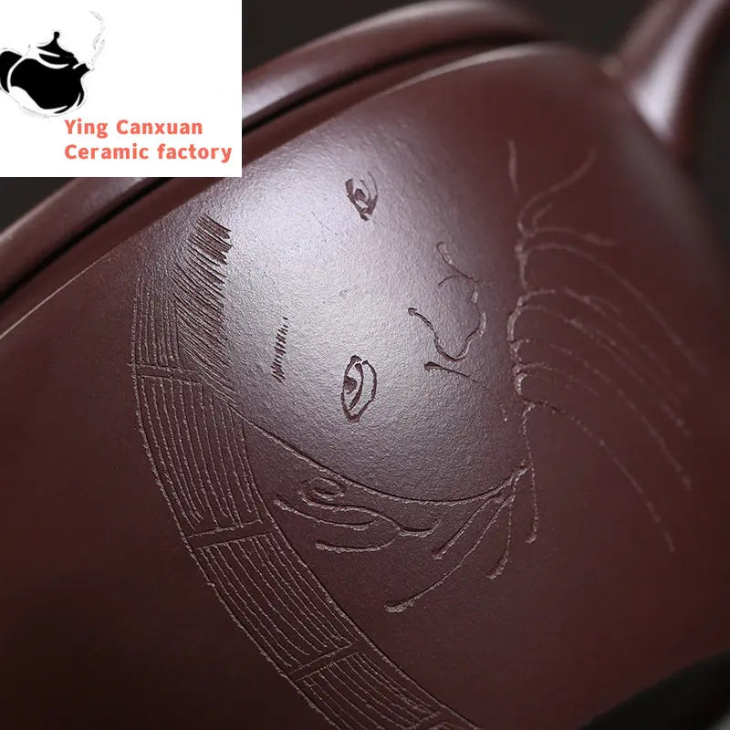 150ml Yixing Handmade Large Caliber Purple Clay Teapots Hand-carved Tea Pot Raw Ore Purple Mud Kettle High-end Zisha Tea Set