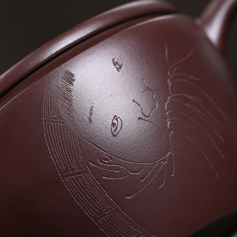 150ml Yixing Handmade Large Caliber Purple Clay Teapots Hand-carved Tea Pot Raw Ore Purple Mud Kettle High-end Zisha Tea Set