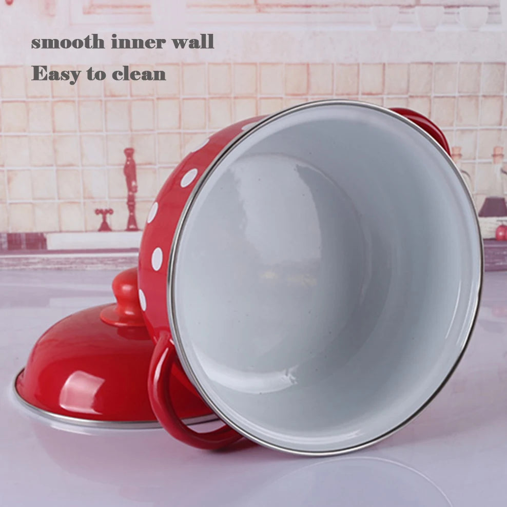 16/18/20CM Double Ears Speckled Stew Pot Porcelain Enameled Soup Bowl With Lid Instant Noodle Bowl Induction Cooker Pot