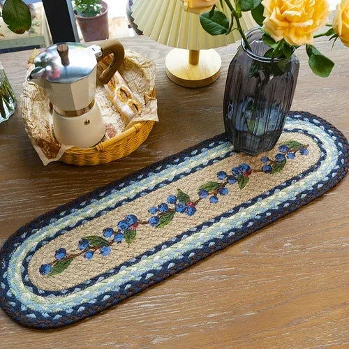 16-32cm American retro creative Blueberry round placemat Handmade jute woven coaster Luxury table placemat Insulated pot Mat