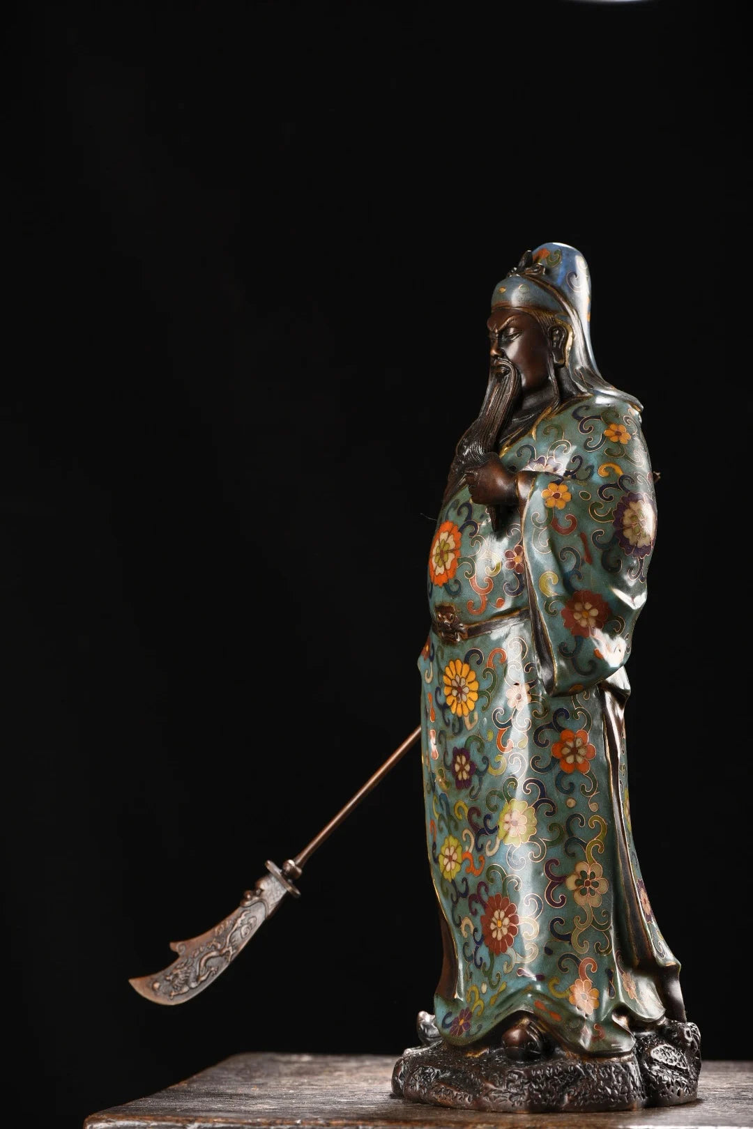 16"Tibet Temple Collection Old Bronze Cloisonne Enamel Floral texture griffe Guan Yu Guan Erye Ornaments Worship Hall