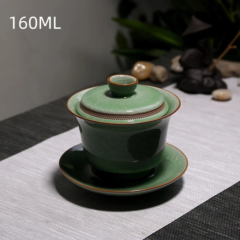 160ML Ru Kiln Gaiwan Tea Tureen Sancai Cover Bowl Single High-end Kungfu Tea Set Chinese Large Household Tea Bowl Tea Cup