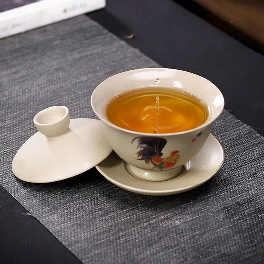 160ml Creative Crude Pottery Retro Chickens Tea Tureen Water Mug Tea Bowl Emperor Kung Fu Gaiwan Travel Teapot Office Drinkware