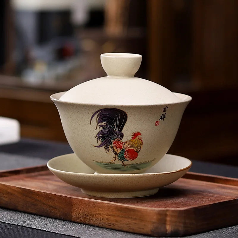 160ml Creative Crude Pottery Retro Chickens Tea Tureen Water Mug Tea Bowl Emperor Kung Fu Gaiwan Travel Teapot Office Drinkware