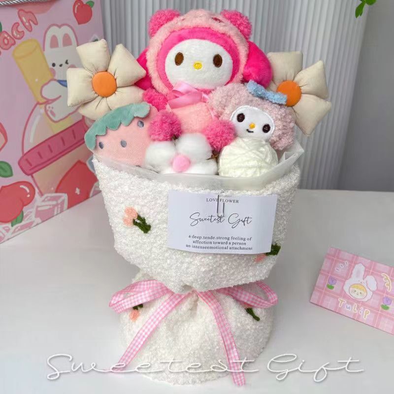 Cute Plush Doll Bouquet MyMelody Kuromi Cinnamoroll Stuffed Toy Doll Flower Gift