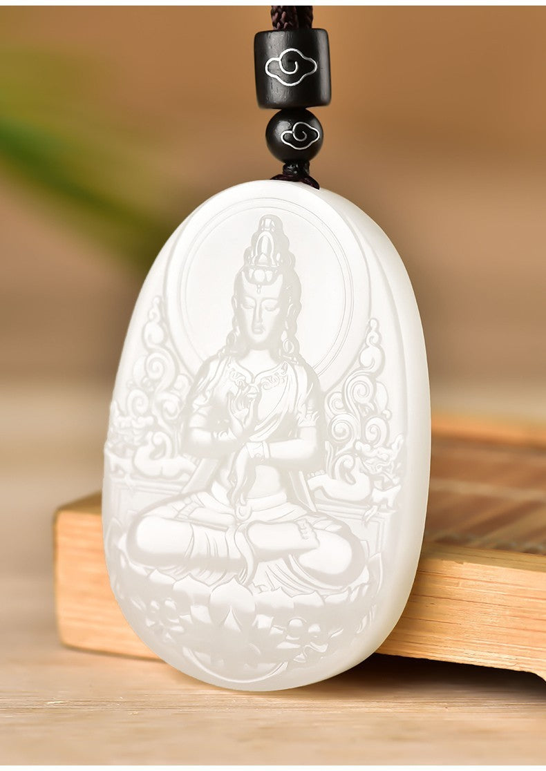 Afghanistan Blue White Jade Guanyin Pendant Men's Natural Jade Blue Jade Pendant