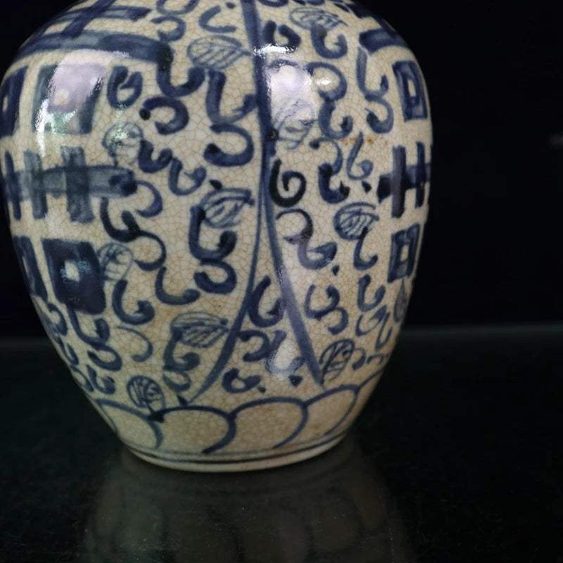 16cm Old Chinese Blue and White Porcelain Hand Painted Xi Jar Pot